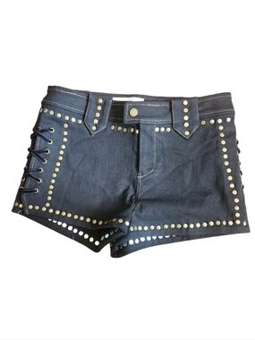 Golden Brown  The Lanel Studded Lace-Up Denim Shorts - Black Small Nwot